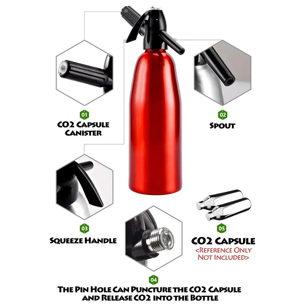 1L Aluminum Professional Soda Water Siphon Spark  Bar Kitchen Dispenser