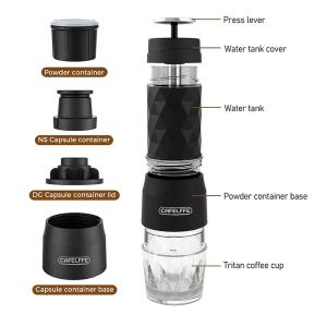 3 -in-1 Portable Coffee Machine Hot/Cold Water Manual Espresso Maker For Capsule & Ground Hand Press Brewer Hiking Travel