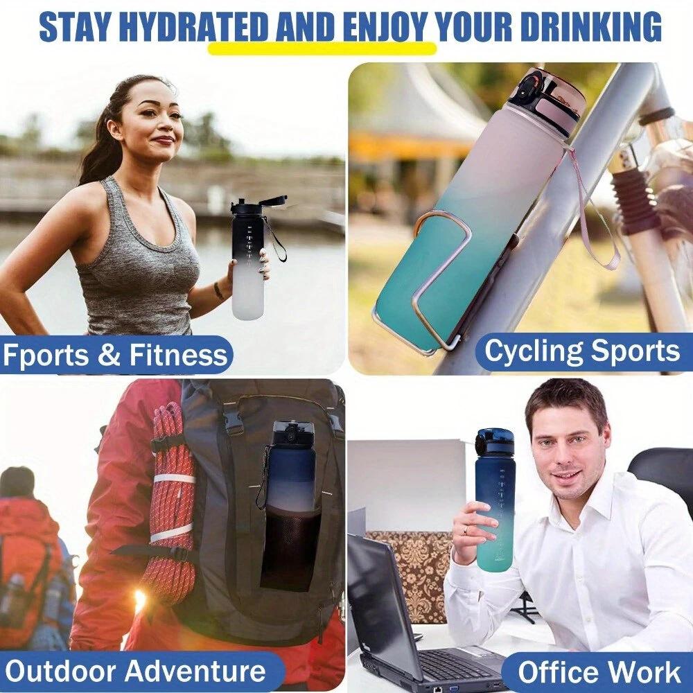 1L Large Capacity Sports Water Bottle Leak Proof Colorful Plastic Cup Drinking Outdoor Travel Portable Gym Fitness Jugs