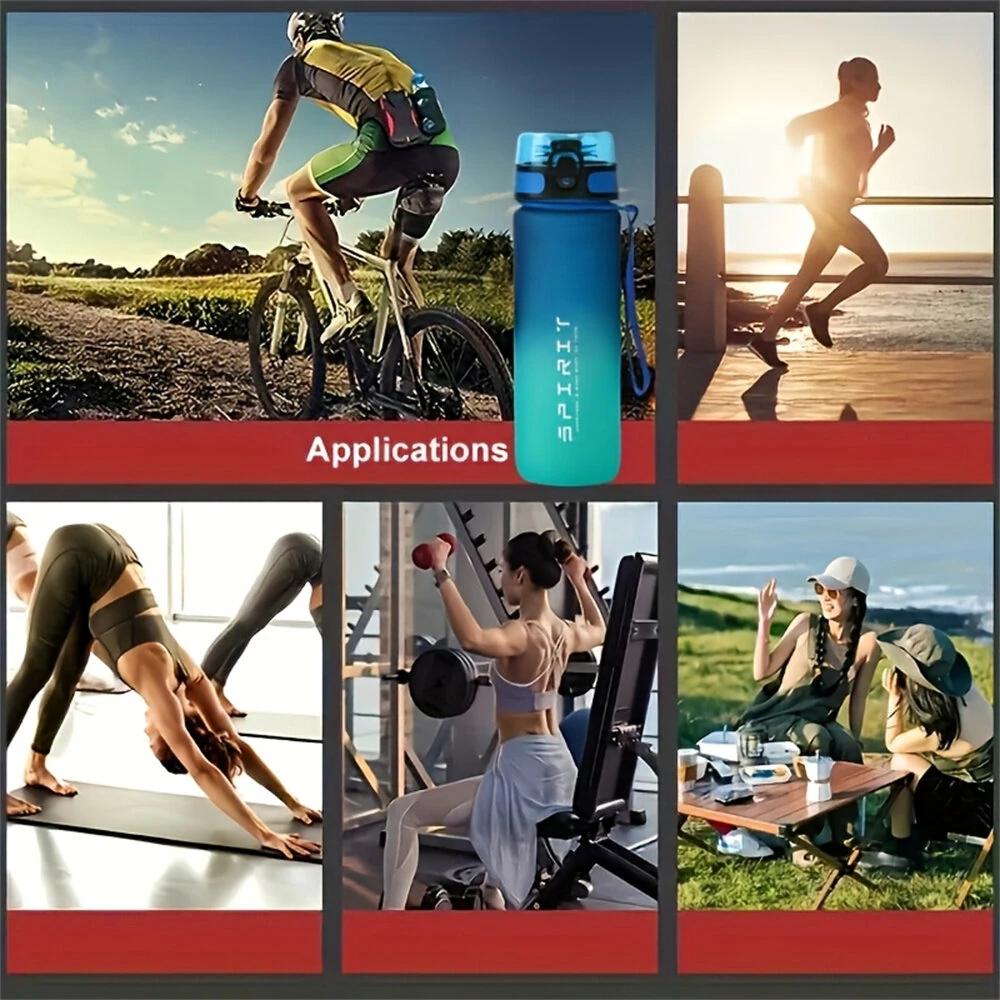 1L Large Capacity Sports Water Bottle Leak Proof Colorful Plastic Cup Drinking Outdoor Travel Portable Gym Fitness Jugs