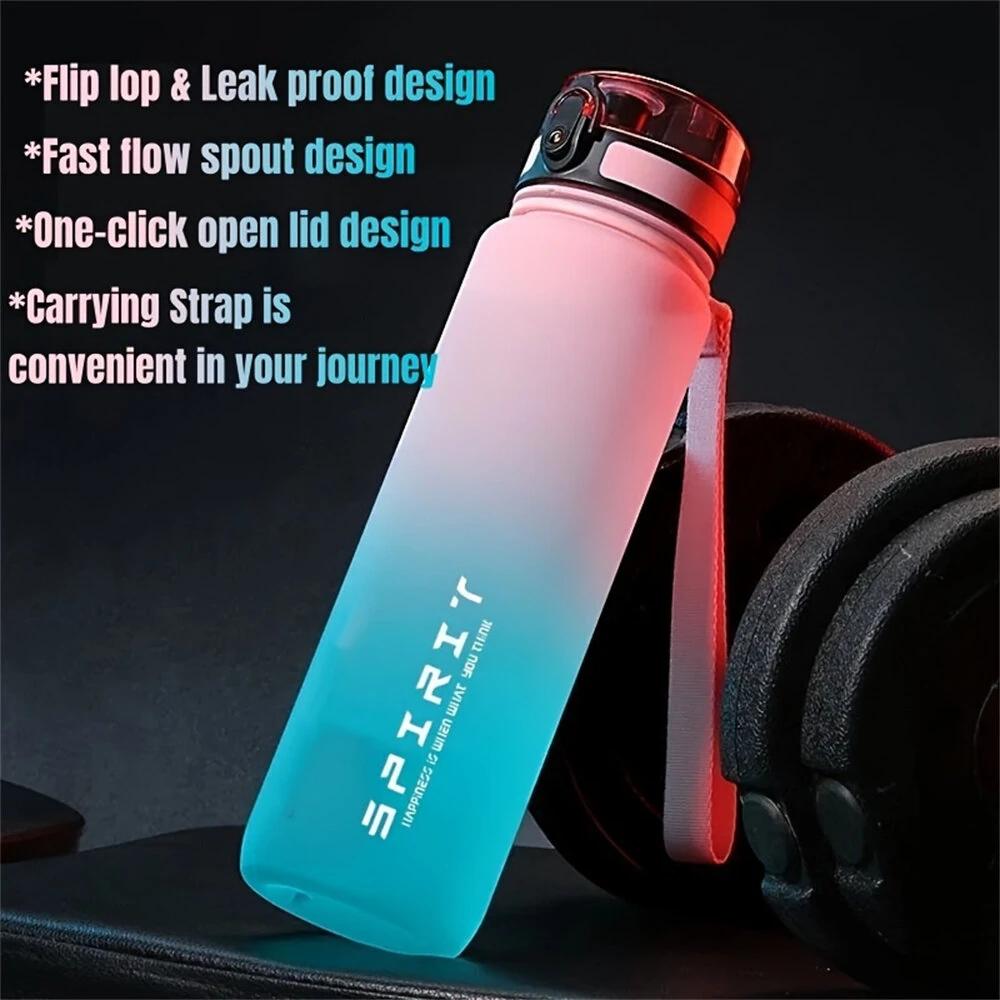 1L Large Capacity Sports Water Bottle Leak Proof Colorful Plastic Cup Drinking Outdoor Travel Portable Gym Fitness Jugs