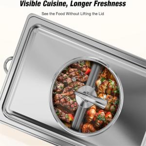 2-Sets! Chafing Dishes, 9QT/Foldable Glass Lid, Stainless Steel Food Warmer Set, Full Size Water Pan, Fuel Holder for Cooked Foods