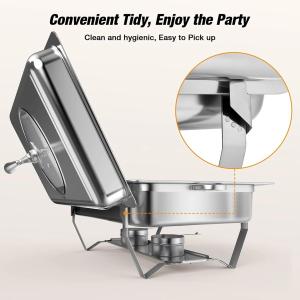 2-Sets! Chafing Dishes, 9QT/Foldable Glass Lid, Stainless Steel Food Warmer Set, Full Size Water Pan, Fuel Holder for Cooked Foods