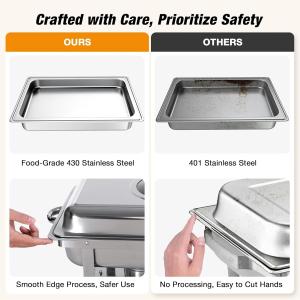 2-Sets! Chafing Dishes, 9QT/Foldable Glass Lid, Stainless Steel Food Warmer Set, Full Size Water Pan, Fuel Holder for Cooked Foods