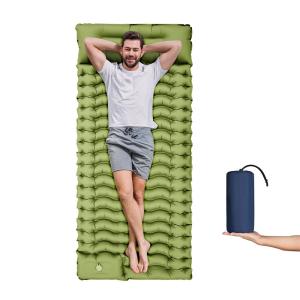 Outdoor Portable Self-Inflating Camping Air Mattress 4-Inch Thick Compact Ultralight Sleeping Pad with Built-in Foot Pump Pillow