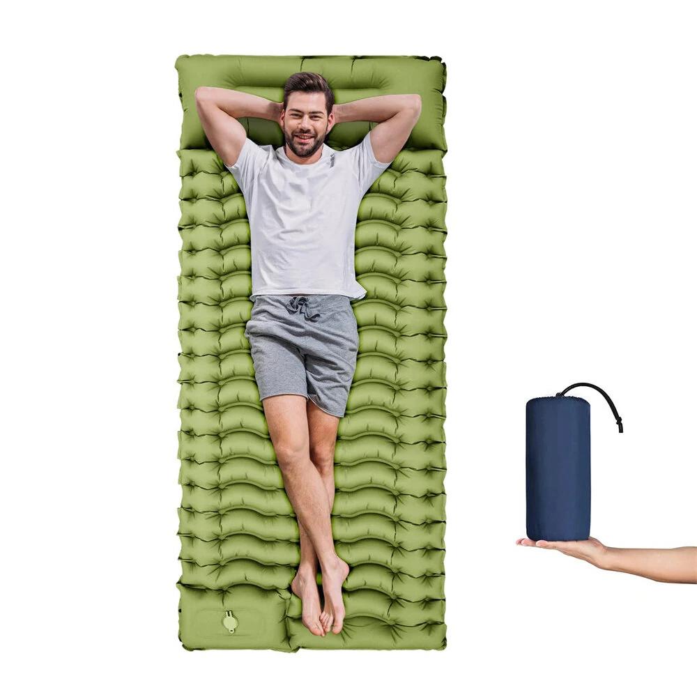 Outdoor Portable Self-Inflating Camping Air Mattress 4-Inch Thick Compact Ultralight Sleeping Pad with Built-in Foot Pump Pillow