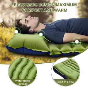 Outdoor Portable Self-Inflating Camping Air Mattress 4-Inch Thick Compact Ultralight Sleeping Pad with Built-in Foot Pump Pillow