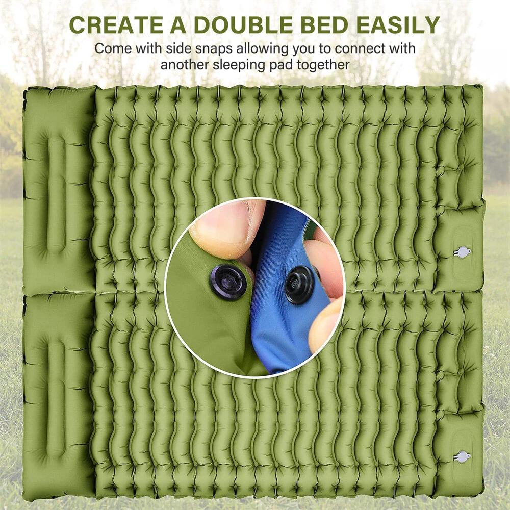 Outdoor Portable Self-Inflating Camping Air Mattress 4-Inch Thick Compact Ultralight Sleeping Pad with Built-in Foot Pump Pillow