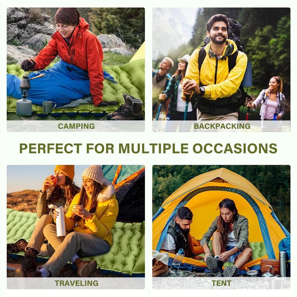 Outdoor Portable Self-Inflating Camping Air Mattress 4-Inch Thick Compact Ultralight Sleeping Pad with Built-in Foot Pump Pillow