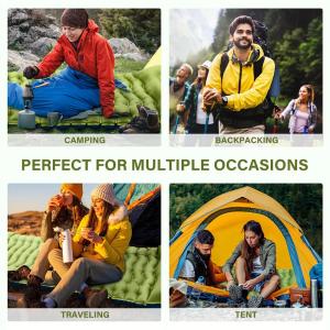 Outdoor Portable Self-Inflating Camping Air Mattress 4-Inch Thick Compact Ultralight Sleeping Pad with Built-in Foot Pump Pillow