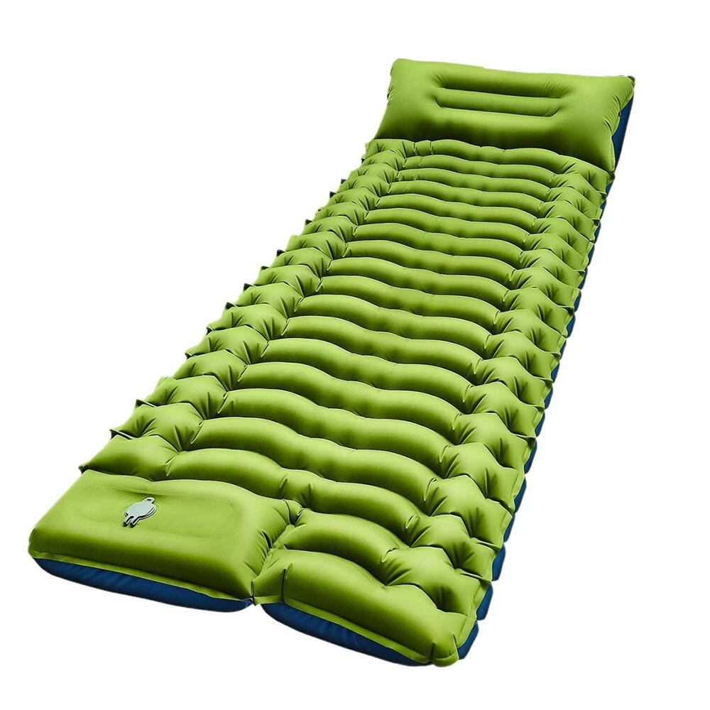 Outdoor Portable Self-Inflating Camping Air Mattress 4-Inch Thick Compact Ultralight Sleeping Pad with Built-in Foot Pump Pillow