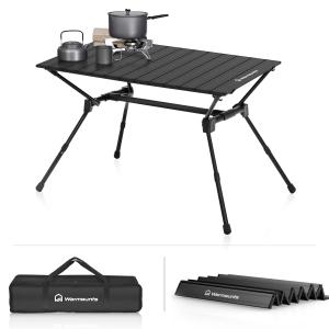 Warmounts HT1 Folding Camping Table Adjustable Heights 35"/49" Wide Portable Camping Table, Aluminum Roll-up Camping Table w/ Carrying Bag for Picnic, Grill, Fishing, Beach, Suitable for 2-4/ 4-6People