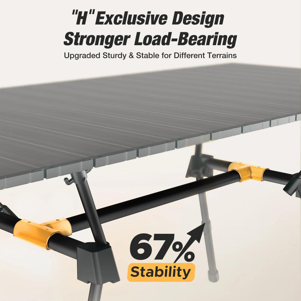 Warmounts HT1 Folding Camping Table Adjustable Heights 35"/49" Wide Portable Camping Table, Aluminum Roll-up Camping Table w/ Carrying Bag for Picnic, Grill, Fishing, Beach, Suitable for 2-4/ 4-6People