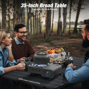 Warmounts HT1 Folding Camping Table Adjustable Heights 35"/49" Wide Portable Camping Table, Aluminum Roll-up Camping Table w/ Carrying Bag for Picnic, Grill, Fishing, Beach, Suitable for 2-4/ 4-6People