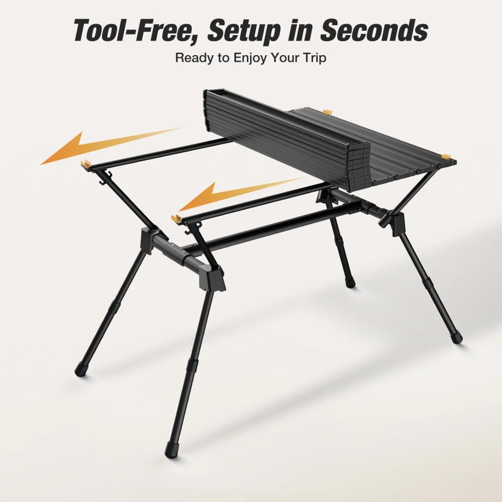 Warmounts HT1 Folding Camping Table Adjustable Heights 35"/49" Wide Portable Camping Table, Aluminum Roll-up Camping Table w/ Carrying Bag for Picnic, Grill, Fishing, Beach, Suitable for 2-4/ 4-6People
