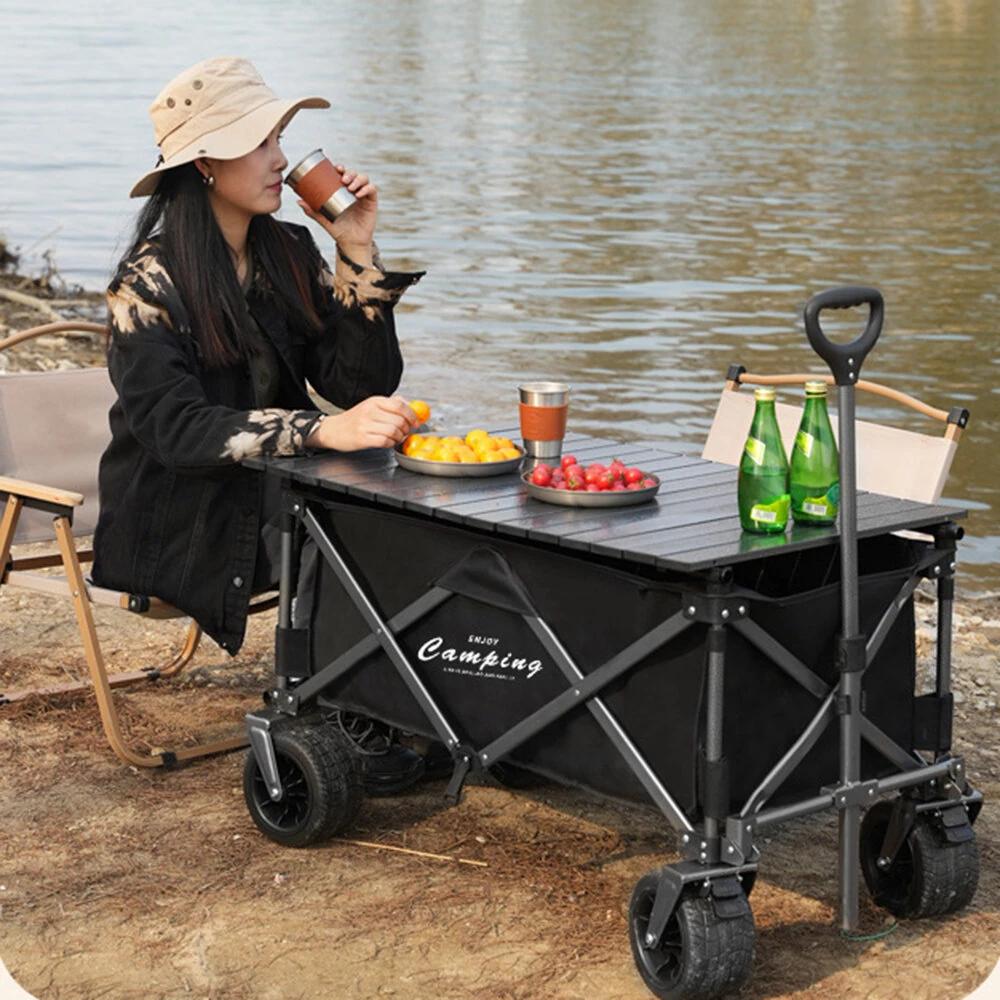 Big Tank Wheels Beach Wagon 360 Degree Rotation Dual Brake Wheels Foldable Cart Garden Outdoor Picnic