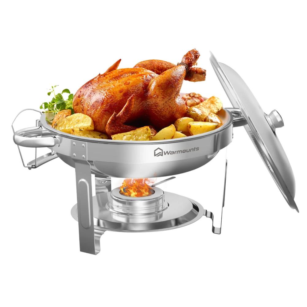 6 Sets of Chafing Dishes Buffet, 5QT Round Stainless Steel Catering Food Warmer w/ Glass Lids & Holders