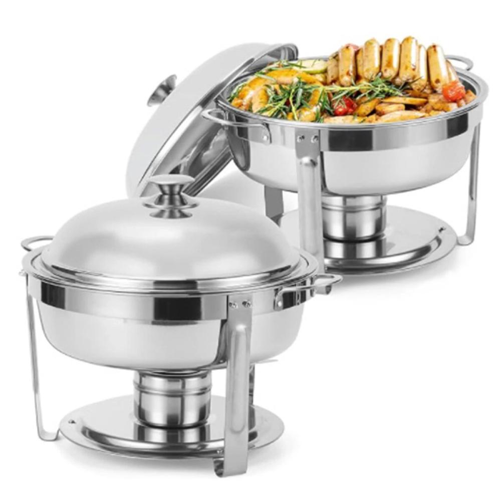 6 Sets of Chafing Dishes Buffet, 5QT Round Stainless Steel Catering Food Warmer w/ Glass Lids & Holders