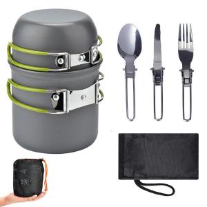 Lightweight Aluminum Alloy Camping Pot Hiking Tableware Set Outdoor Stove Pot Pan & Plastic Bowl Outdoor Cookware