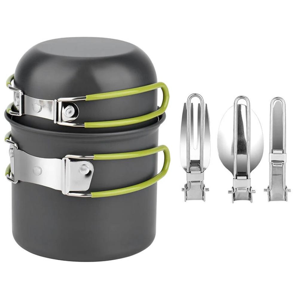Lightweight Aluminum Alloy Camping Pot Hiking Tableware Set Outdoor Stove Pot Pan & Plastic Bowl Outdoor Cookware