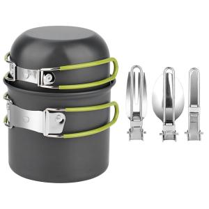 Lightweight Aluminum Alloy Camping Pot Hiking Tableware Set Outdoor Stove Pot Pan & Plastic Bowl Outdoor Cookware