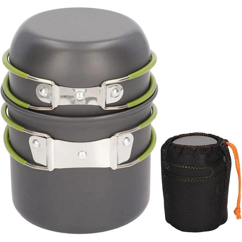 Lightweight Aluminum Alloy Camping Pot Hiking Tableware Set Outdoor Stove Pot Pan & Plastic Bowl Outdoor Cookware