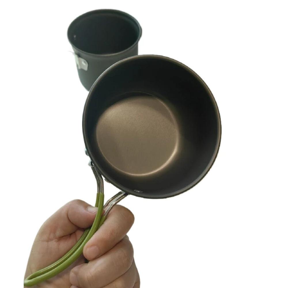Lightweight Aluminum Alloy Camping Pot Hiking Tableware Set Outdoor Stove Pot Pan & Plastic Bowl Outdoor Cookware