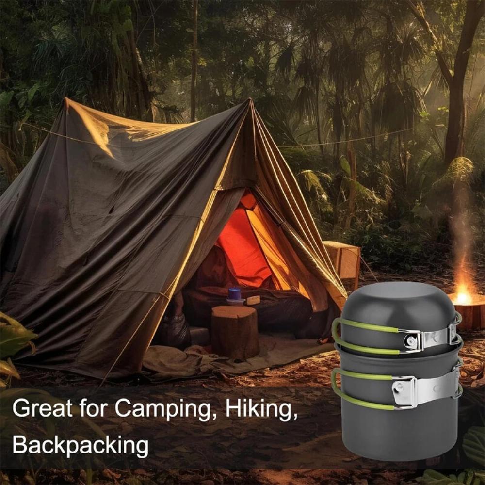 Lightweight Aluminum Alloy Camping Pot Hiking Tableware Set Outdoor Stove Pot Pan & Plastic Bowl Outdoor Cookware