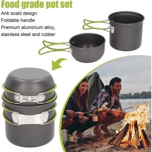 Lightweight Aluminum Alloy Camping Pot Hiking Tableware Set Outdoor Stove Pot Pan & Plastic Bowl Outdoor Cookware