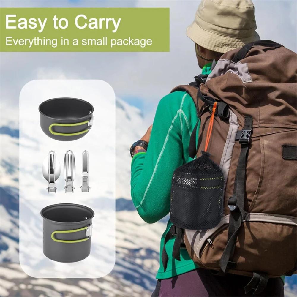 Lightweight Aluminum Alloy Camping Pot Hiking Tableware Set Outdoor Stove Pot Pan & Plastic Bowl Outdoor Cookware