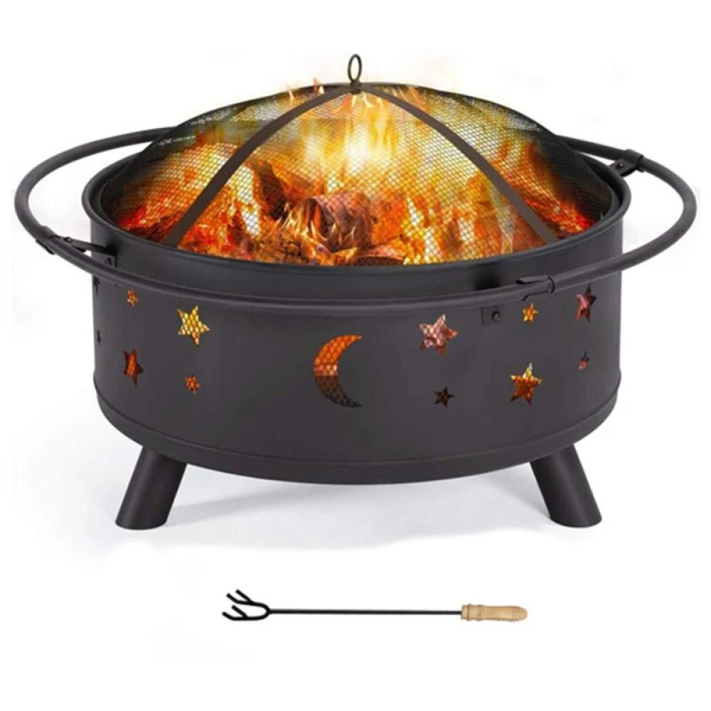 30in. Fireplace with Spark Screen Poker, Fire Pit for Outside Wood Burning
