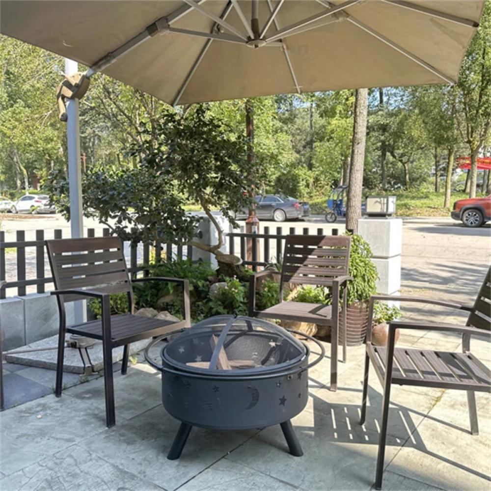 30in. Fireplace with Spark Screen Poker, Fire Pit for Outside Wood Burning