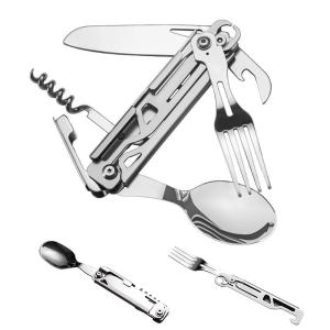 Stainless Steel Multifunctional Camping Folding Knife Fork and Spoon