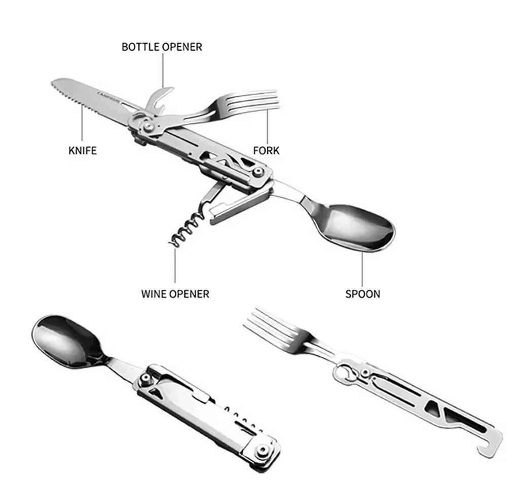 Stainless Steel Multifunctional Camping Folding Knife Fork and Spoon