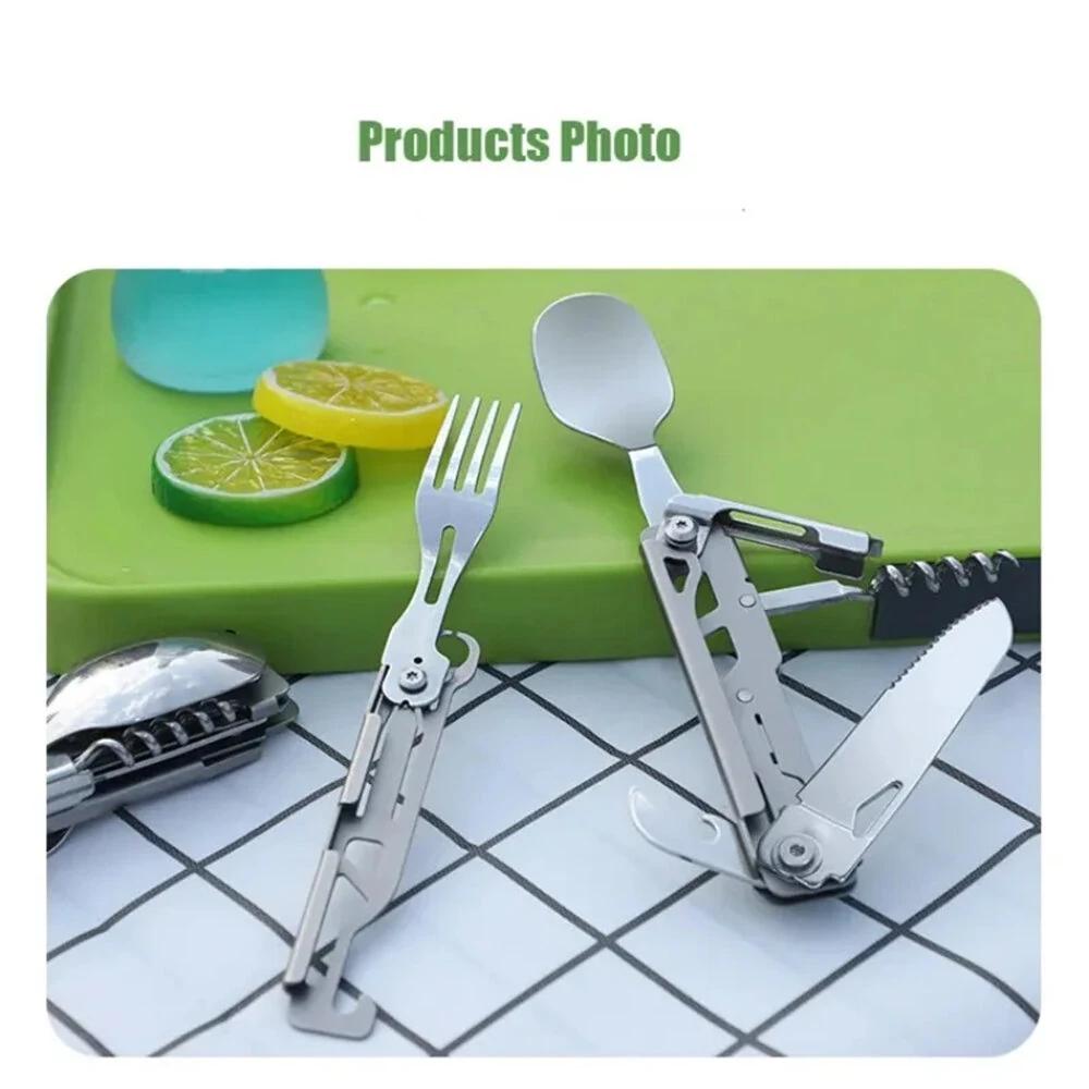 Stainless Steel Multifunctional Camping Folding Knife Fork and Spoon