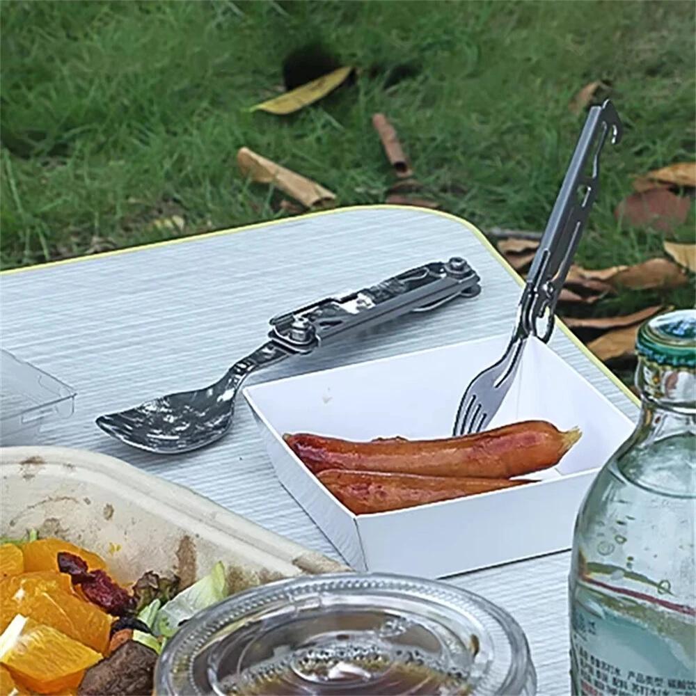 Stainless Steel Multifunctional Camping Folding Knife Fork and Spoon