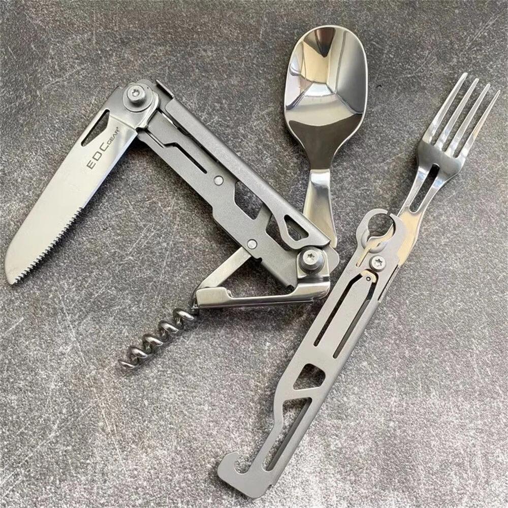 Stainless Steel Multifunctional Camping Folding Knife Fork and Spoon