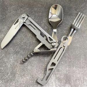 Stainless Steel Multifunctional Camping Folding Knife Fork and Spoon