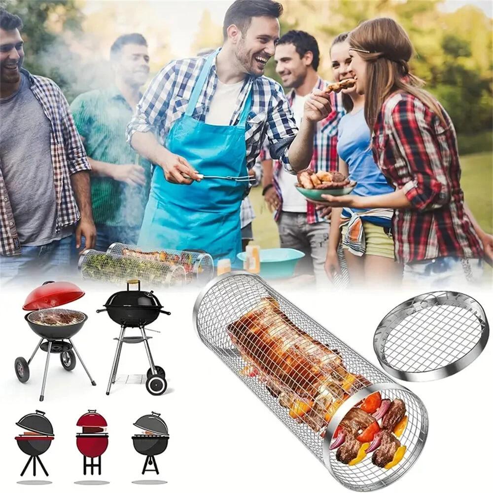 Round BBQ Basket Stainless Steel Rolling Grilling Basket. Or Maybe Use for a Small Fish / Crab Catching Trap?