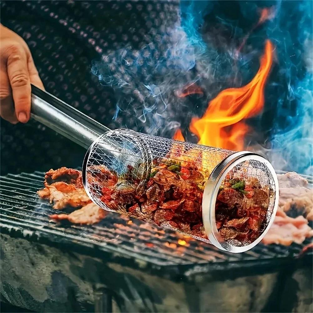 Round BBQ Basket Stainless Steel Rolling Grilling Basket. Or Maybe Use for a Small Fish / Crab Catching Trap?
