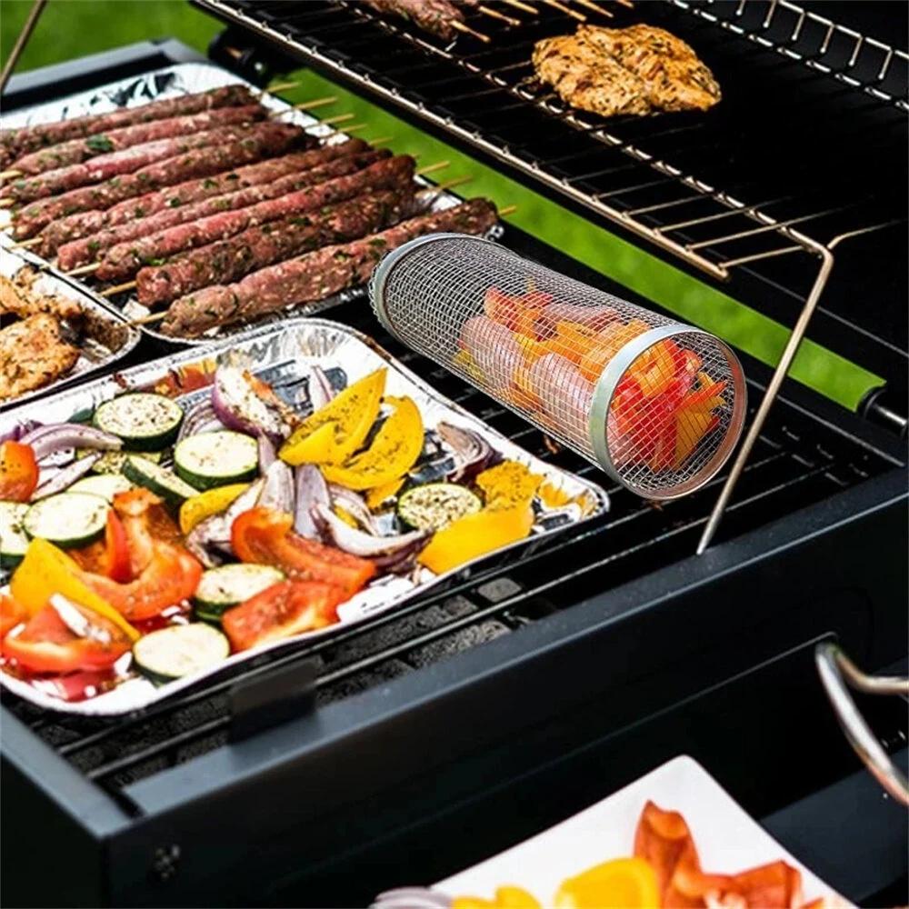 Round BBQ Basket Stainless Steel Rolling Grilling Basket. Or Maybe Use for a Small Fish / Crab Catching Trap?
