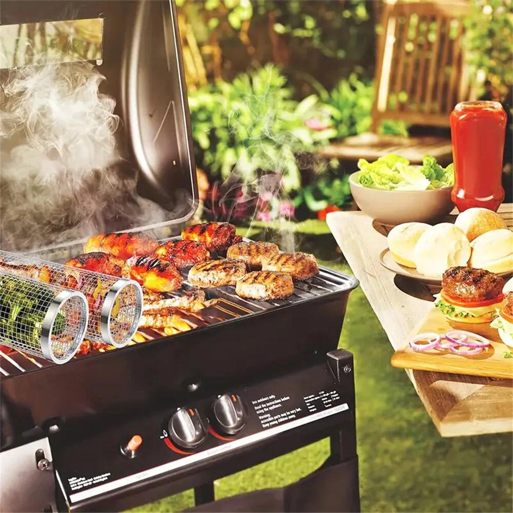 Round BBQ Basket Stainless Steel Rolling Grilling Basket. Or Maybe Use for a Small Fish / Crab Catching Trap?