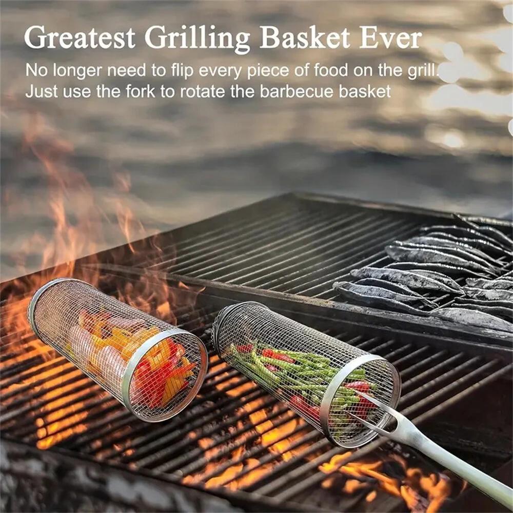 Round BBQ Basket Stainless Steel Rolling Grilling Basket. Or Maybe Use for a Small Fish / Crab Catching Trap?
