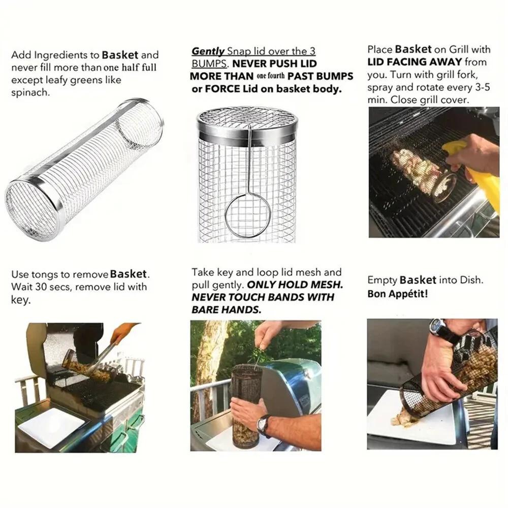 Round BBQ Basket Stainless Steel Rolling Grilling Basket. Or Maybe Use for a Small Fish / Crab Catching Trap?