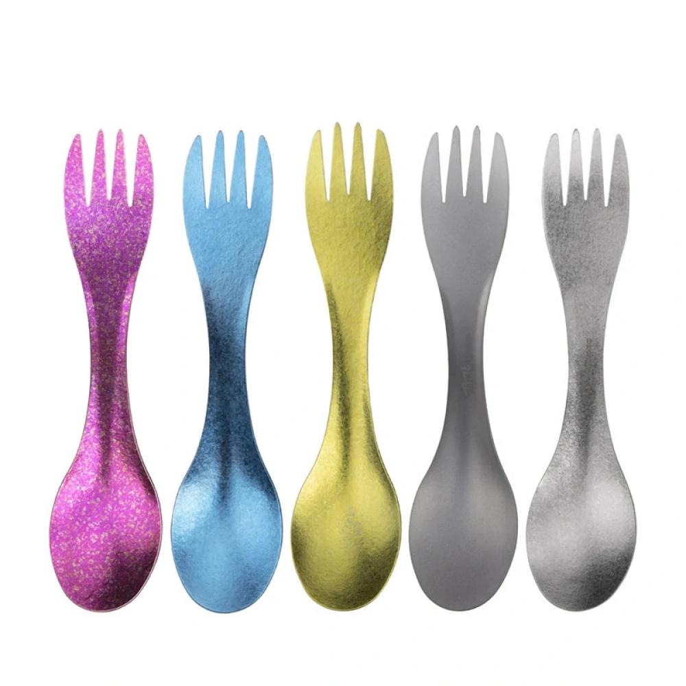 Portable Titanium Outdoor Camping Spoon / Fork - 2 in 1 Ultralight Kitchenware, reusable too!