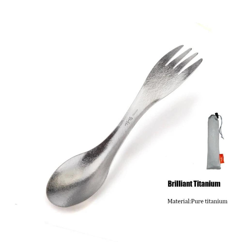 Portable Titanium Outdoor Camping Spoon / Fork - 2 in 1 Ultralight Kitchenware, reusable too!