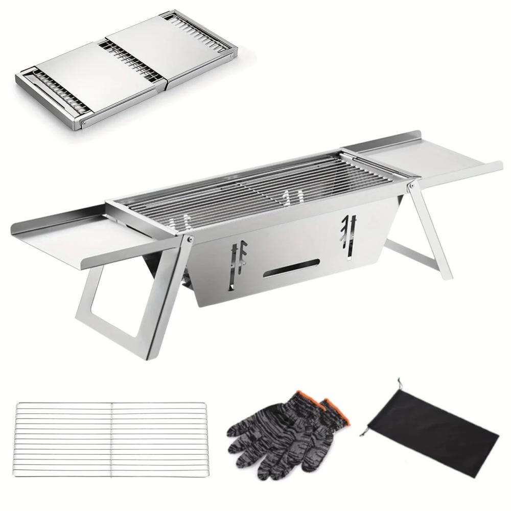 Stainless Steel Grill Outdoor Portable Charcoal Barbecue Folding Carbon Skewer Oven