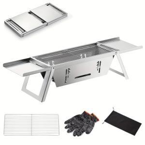 Stainless Steel Grill Outdoor Portable Charcoal Barbecue Folding Carbon Skewer Oven