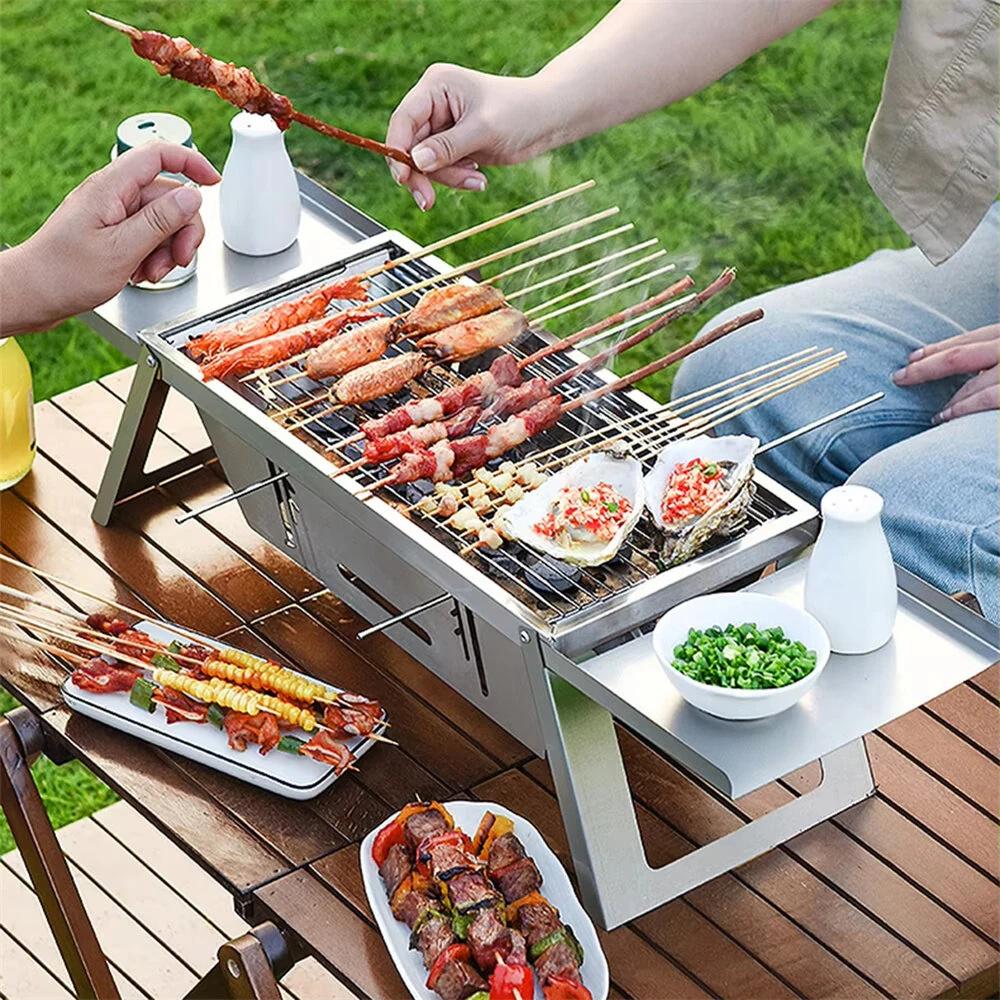 Stainless Steel Grill Outdoor Portable Charcoal Barbecue Folding Carbon Skewer Oven