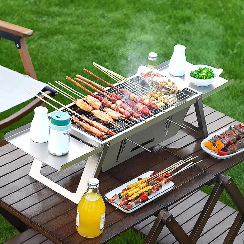 Stainless Steel Grill Outdoor Portable Charcoal Barbecue Folding Carbon Skewer Oven